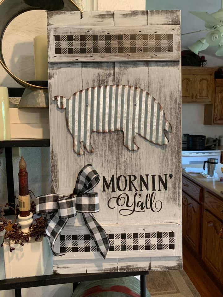 the barn yard signs (pigs, chickens, roosters and cows