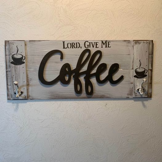 Wood Coffee Sign With Hooks