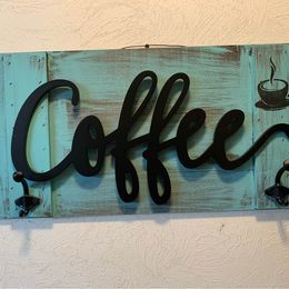 Wood Coffee Sign With Hooks