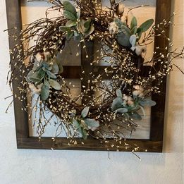 Wood Frame With Berry and Cotton Wreath