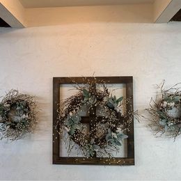 Wood Frame With Berry and Cotton Wreath