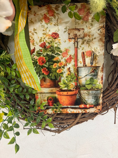Metal Garden Sign Wreath