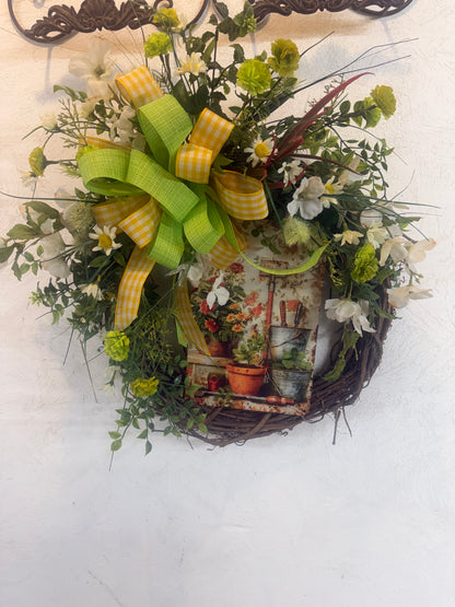 Metal Garden Sign Wreath