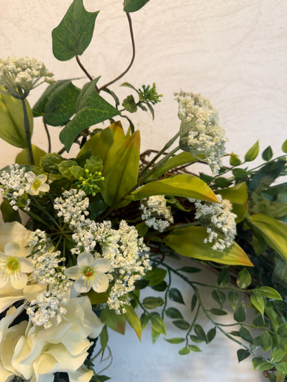 Cream Hydrangeas and Greenery Grapevine Wreath Home Decor