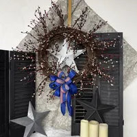 Rustic Star Grapevine Wreath with Red, White, Blue Patriotic Bow
