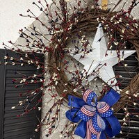 Rustic Star Grapevine Wreath with Red, White, Blue Patriotic Bow