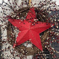Rustic Star Grapevine Wreath with Red, White, Blue Patriotic Bow