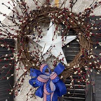 Rustic Star Grapevine Wreath with Red, White, Blue Patriotic Bow