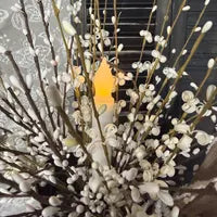 Rustic Curly Q and Pip Berry Candle Arrangement in Red Metal Pitcher
