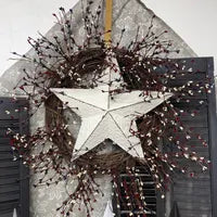 Rustic Star Grapevine Wreath with Red, White, Blue Patriotic Bow