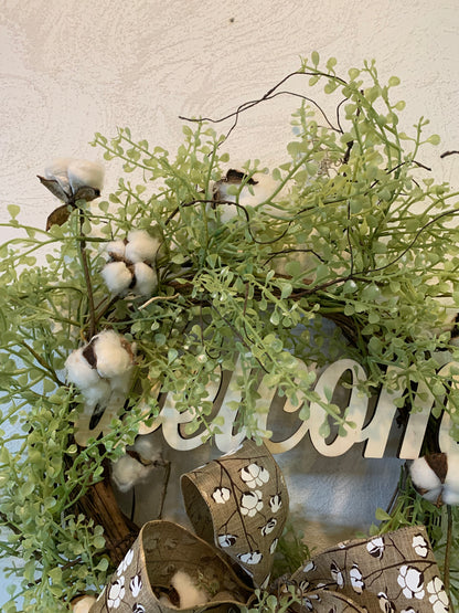 Welcome Cotton and Greenery Wreath
